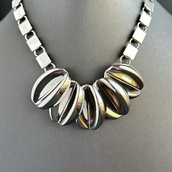VTG Modernist Chrome Necklace Chunky Bookchain Statement Tribal - Picture 7 of 7